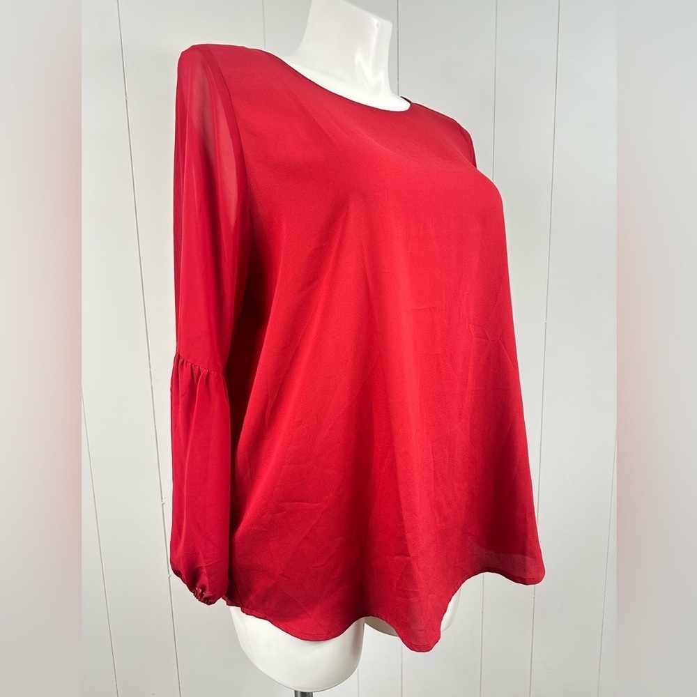 NWT Ann Taylor Red Blouse Women’s Sz XL Long Balloon Sleeve Pullover Top Career - Picture 6 of 9